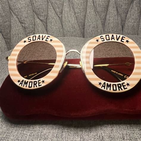 gucci soave amore sunglasses|GUCCI Metal Acetate Striped Soave Amore Round Frame .